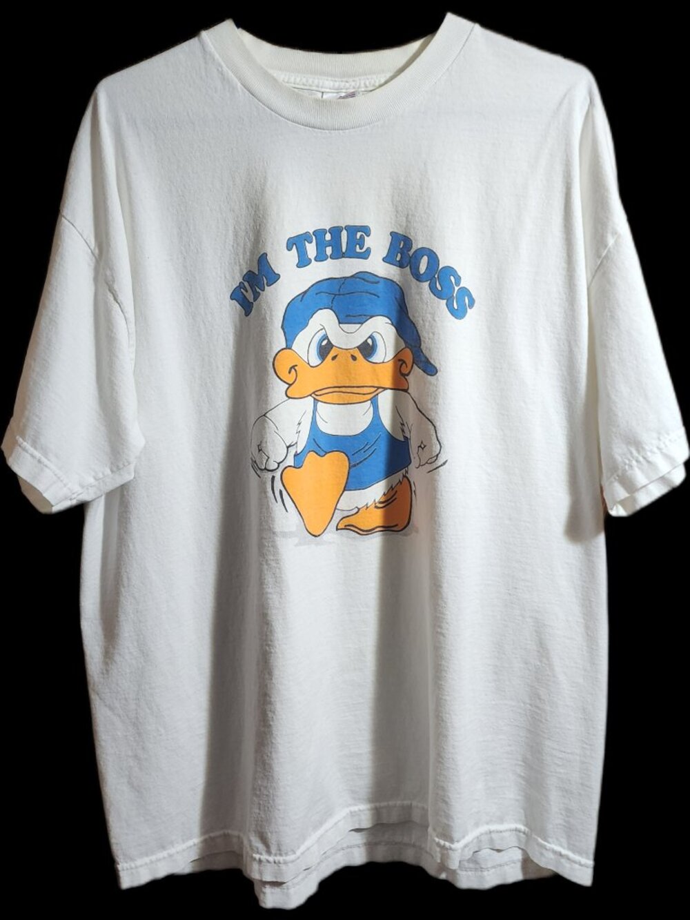 Alstyle "I'm The Boss" Duck Graphic T-Shirt Mens 2XL White Retro Short Sleeve Te